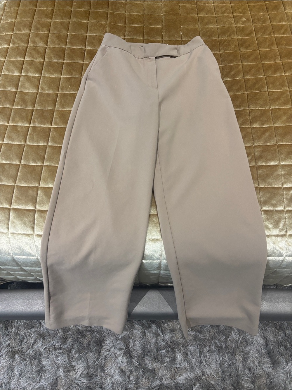 Zara Wide-Leg Crop Pants in Light Beige